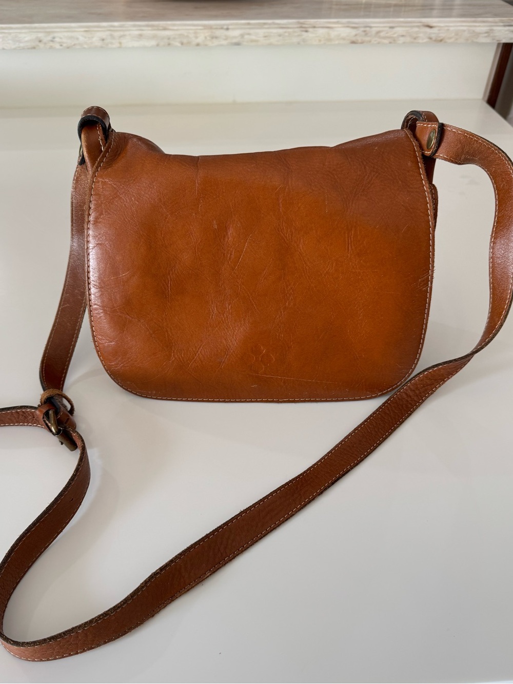 Patricia Nash Chestnut Brown Leather Crossbody Saddle Bag